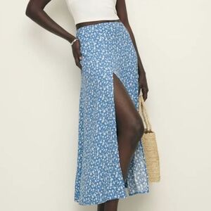 Reformation Blue and White Floral A-Line Skirt
